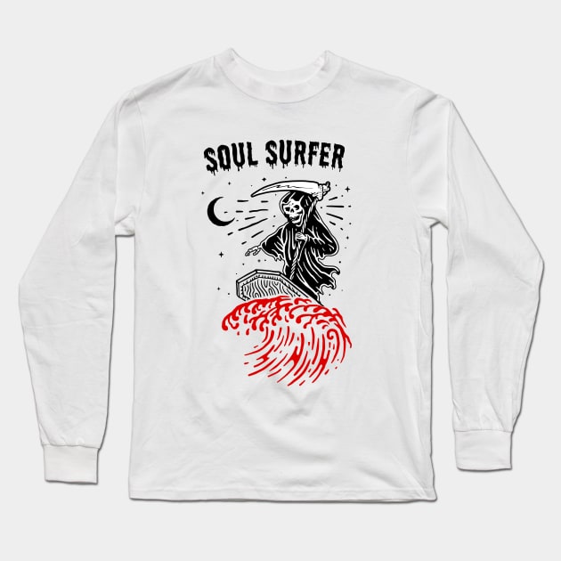 Soul Surfer Funny Grim Reaper Edit Long Sleeve T-Shirt by Strangeology